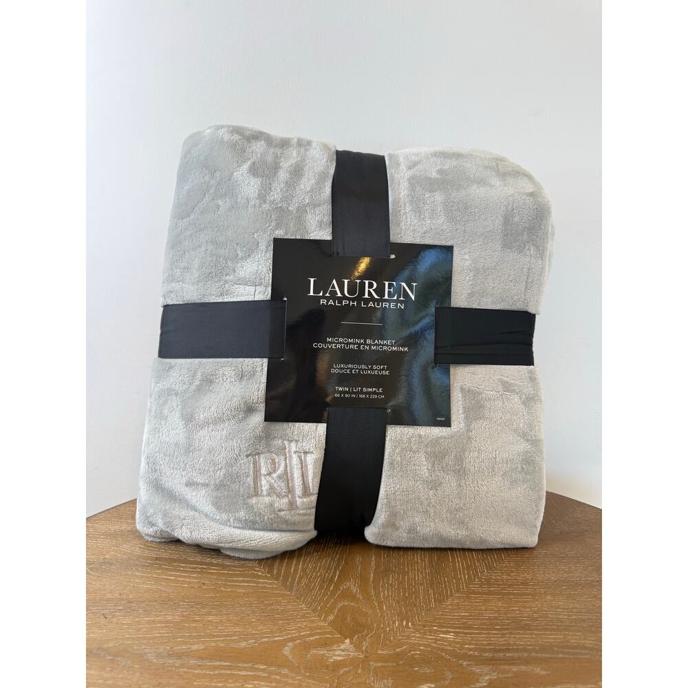 Lauren Ralph Lauren Micromink Blanket Twin Gray Luxuriously Soft Plush 66x90 - Picture 2 of 4